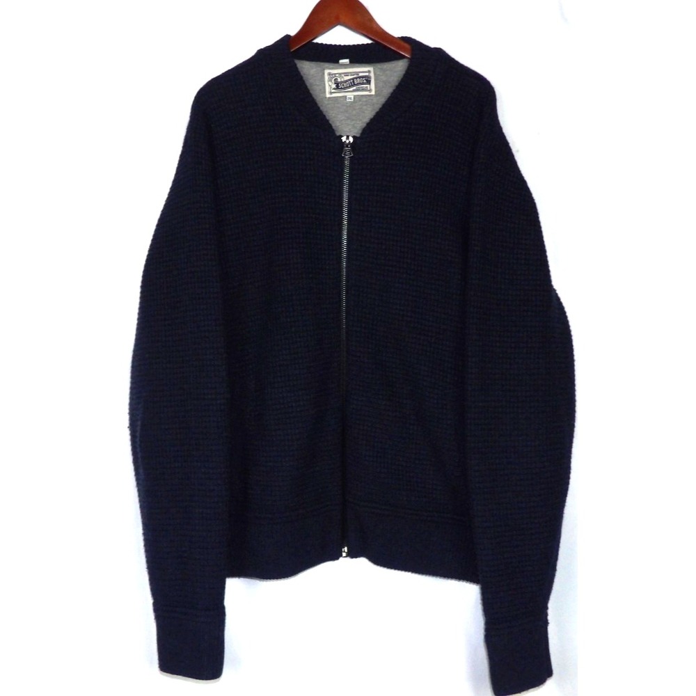 SCHOTT BROS. Wool Blend Heavy Knit Navy Blue Full Zip-Up Sweater Men's XXL